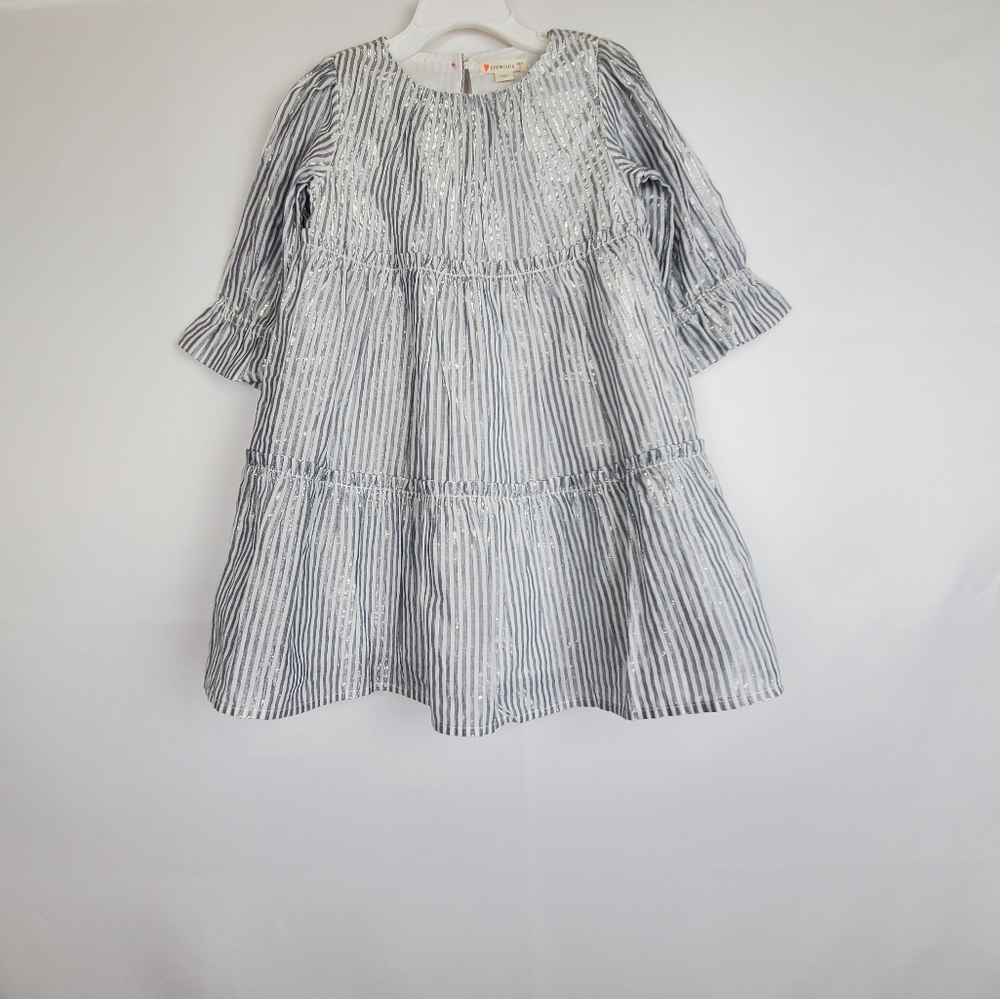 Crewcuts Striped Kids Dress - Silver and White 3